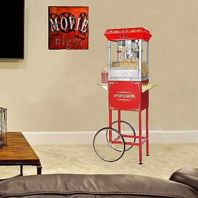 Carnival 8oz Popcorn Machine with Cart and 5 All-in-One Popcorn Packs by Great Northern Popcorn