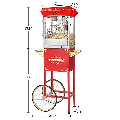 Carnival 8oz Popcorn Machine with Cart and 5 All-in-One Popcorn Packs by Great Northern Popcorn