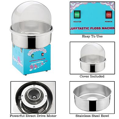 Blue 100W Flufftastic Cotton Candy Maker with Dome Shield by Great Northern Popcorn