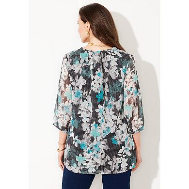 Catherines Women's Plus Size Ruffle Neck Peasant Blouse