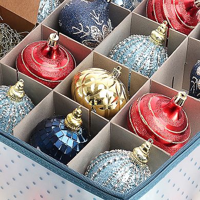 Hearth & Harbor Christmas Plastic Ornament Storage Box With 4 Inner Tray Dividers