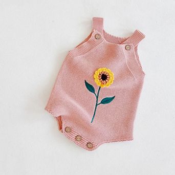 Baby Girls Pink Knit Sunflower Romper