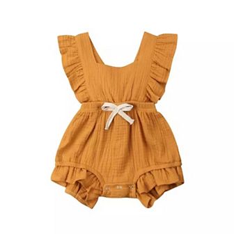 Baby Girls Mustard Cotton Frill Romper