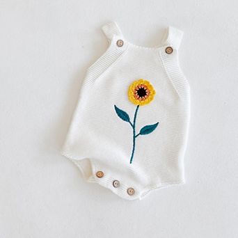 Baby Girls White Knit Sunflower Romper