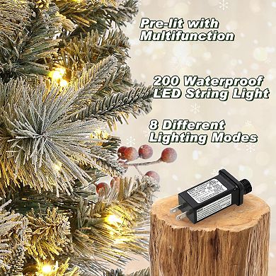2 pcs Realistic 4.5ft Pre-Lit Potted Christmas Tree with Snow Flocked Pine Needles