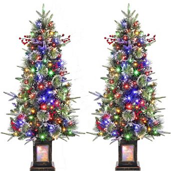 2 pc 4.5ft Prelit Slim Artificial Christmas Tree, Multicolor Led Lights, Includes Lighting Base