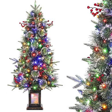 2pcs 4.5ft Prelit Slim Artificial Christmas Tree, Multicolor Led Lights, Includes Lighting Base