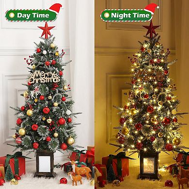 2pcs 4.5ft Prelit Slim Artificial Christmas Tree, Multicolor Led Lights, Includes Lighting Base