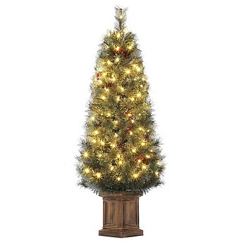 4.5 Ft Pre-Lit Artificial Christmas Tree, Fake Spruce Christmas Tree with 108 LED Lights