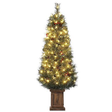 4.5 Ft Pre-Lit Artificial Christmas Tree, Fake Spruce Christmas Tree with 108 LED Lights