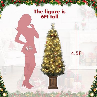 4.5 Ft Pre-Lit Artificial Christmas Tree, Fake Spruce Christmas Tree with 108 LED Lights