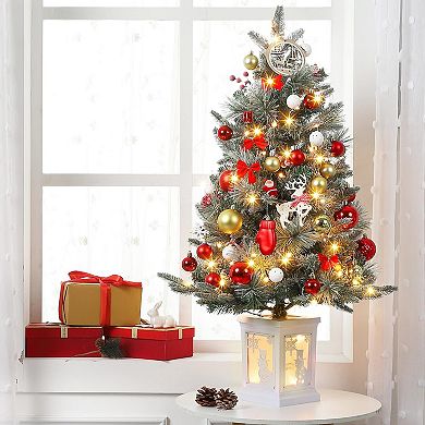 2 Pcs 3 Ft Prelit Premium Snow Flocked Artificial Christmas Tree with 8 Mode Warm