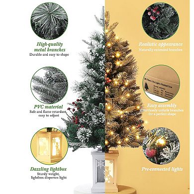2 Pcs 3 Ft Prelit Premium Snow Flocked Artificial Christmas Tree with 8 Mode Warm