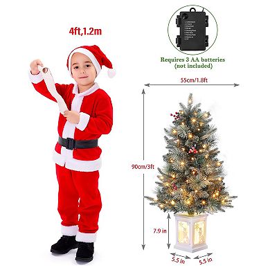 2 Pcs 3 Ft Prelit Premium Snow Flocked Artificial Christmas Tree with 8 Mode Warm