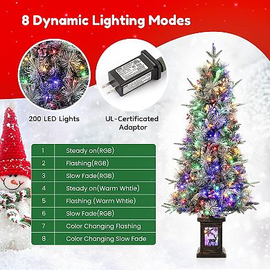 2pcs 4.5ft Pre-Lit Artificial Slim Christmas Tree, Flocked or Full Designs, Elk Light Box