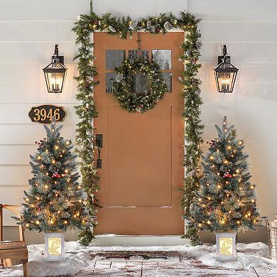 3 FT Christmas Tree, Pre-Lit Christmas Tree with Snow Flocked Design, 78 Warm White LED Lights