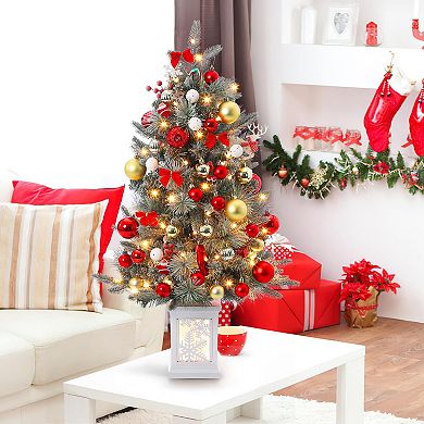 3 FT Christmas Tree, Pre-Lit Christmas Tree with Snow Flocked Design, 78 Warm White LED Lights