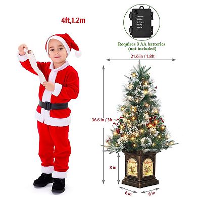 2pcs 3ft Pre-Lit Artificial Mini Christmas Tree with 78 Led Lights & Vintage Bells Base with Berries