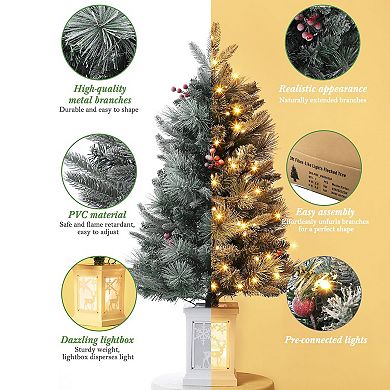 2 Pcs 3 Ft Prelit Premium Snow Flocked Artificial Christmas Tree with 8 Mode Warm