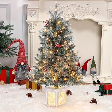 2 Pcs 3 Ft Prelit Premium Snow Flocked Artificial Christmas Tree with 8 Mode Warm