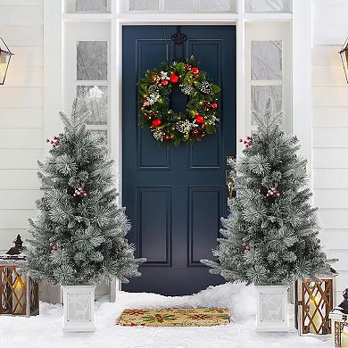 2 Pcs 3 Ft Prelit Premium Snow Flocked Artificial Christmas Tree with 8 Mode Warm