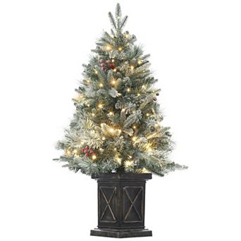 4.5 Ft Pre-Lit Artificial Christmas Tree with 108 Lights, Includes Vintage Base and Berries