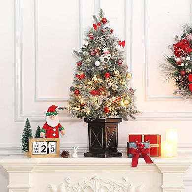 4.5 Ft Pre-Lit Artificial Christmas Tree with 108 Lights, Includes Vintage Base and Berries