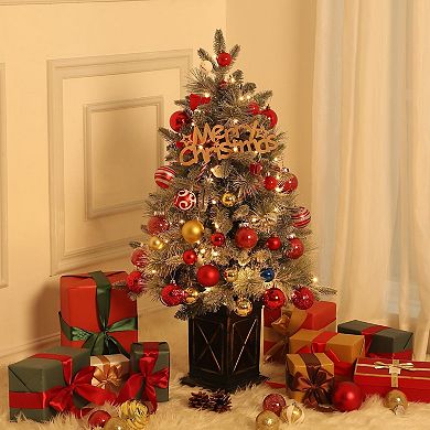 4.5 Ft Pre-Lit Artificial Christmas Tree with 108 Lights, Includes Vintage Base and Berries