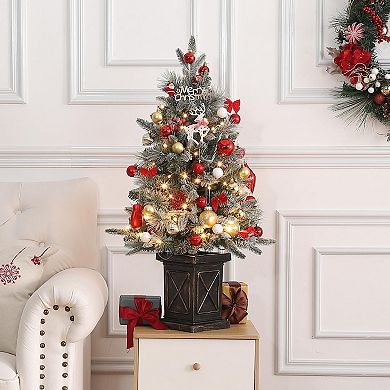 4.5 Ft Pre-Lit Artificial Christmas Tree with 108 Lights, Includes Vintage Base and Berries