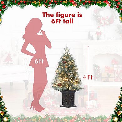 4.5 Ft Pre-Lit Artificial Christmas Tree with 108 Lights, Includes Vintage Base and Berries