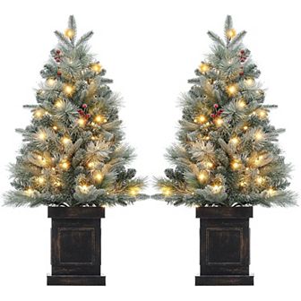 2 pc 3 Ft Prelit Premium Snow Flocked Artificial Christmas Tree with 8 Mode Warm