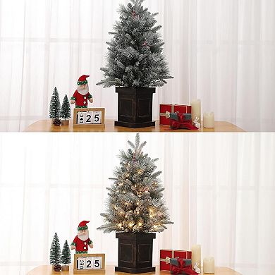 2 Pcs 3 Ft Prelit Premium Snow Flocked Artificial Christmas Tree with 8 Mode Warm