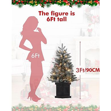 2 Pcs 3 Ft Prelit Premium Snow Flocked Artificial Christmas Tree with 8 Mode Warm