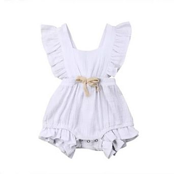 Baby Girls White Ruffle Cotton Frill Romper