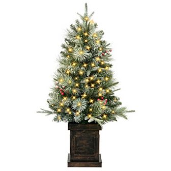 3ft Mini Prelit Premium Snow Flocked Artificial Christmas Tree, Pre-lit Xmas Pine Tree