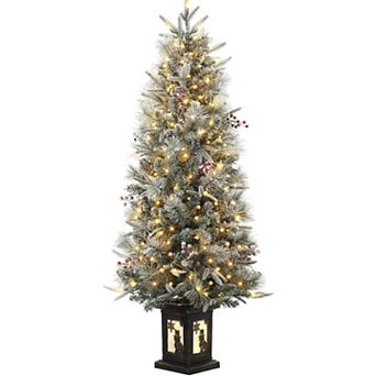 4.5ft Pre-Lit Potted Christmas Tree with 200 Clear Lights & 8 Lighting Modes Snowman Base