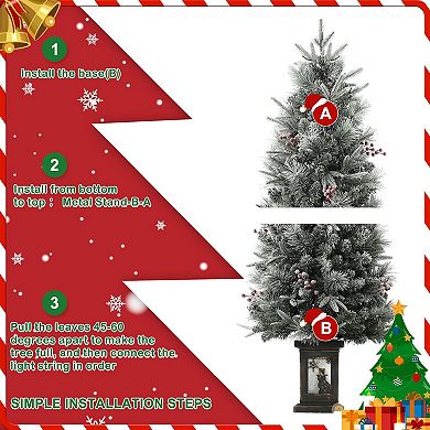 4.5ft Pre-Lit Potted Christmas Tree with 200 Clear Lights & 8 Lighting Modes Snowman Base