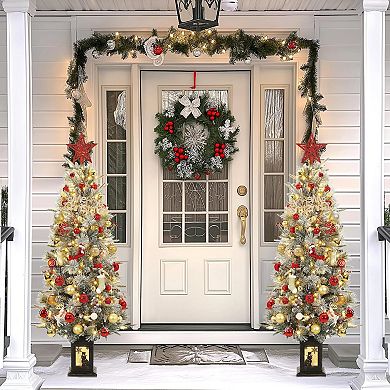 4.5ft Pre-Lit Potted Christmas Tree with 200 Clear Lights & 8 Lighting Modes Snowman Base