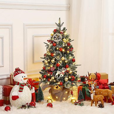 2pcs 3ft Pre-Lit Artificial Mini Christmas Tree with 78 Led Lights & Burlap Base with Berries