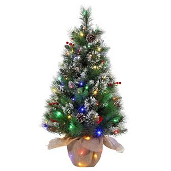 3ft Pre-Lit Artificial Mini Christmas Tree with Multicolor Led Lights & Bag Potted Base