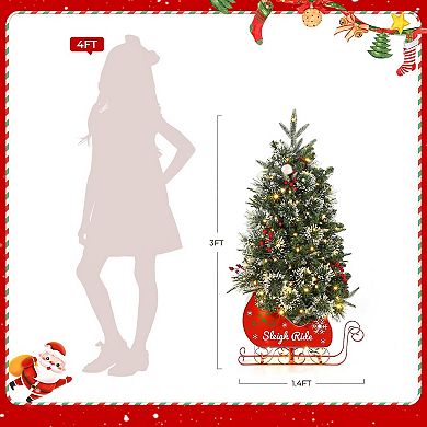 2pcs Pre-Lit 3ft Christmas Tree with Led Lights with Realistic Spruce Tips & Sleigh Base