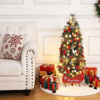 2pcs Pre-Lit 4.5ft Christmas Tree with Led Lights, Realistic Spruce Tips & Sleigh Base