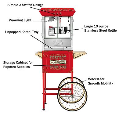 Perfect Popper 10oz Popcorn Machine with Cart by Great Northern Popcorn