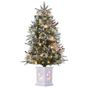 4.5 Ft Pre-Lit Artificial Christmas Tree with 108 Lights, Includes Elk Base and Berries