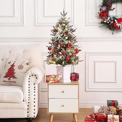 4.5 Ft Pre-Lit Artificial Christmas Tree with 108 Lights, Includes Elk Base and Berries