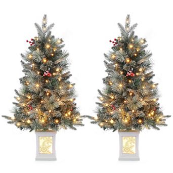 2 pc 3 FT Pre-lit Artificial Snow Light Box Base Christmas Tree