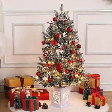 2 pcs 3 FT Pre-lit Artificial Snow Light Box Base Christmas Tree