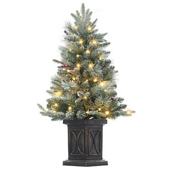 3ft Mini Prelit Premium Snow Flocked Artificial Christmas Tree, Pre-lit Xmas Pine Tree