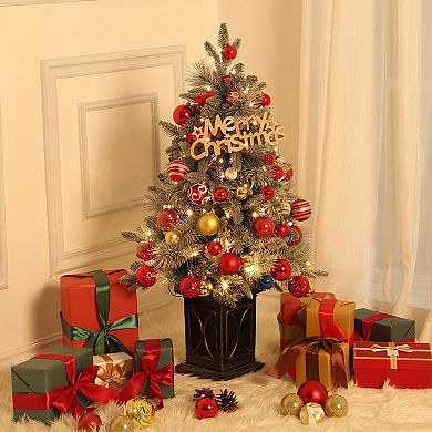 3ft Mini Prelit Premium Snow Flocked Artificial Christmas Tree, Pre-lit Xmas Pine Tree
