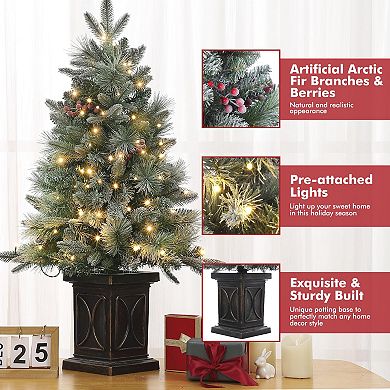 3ft Mini Prelit Premium Snow Flocked Artificial Christmas Tree, Pre-lit Xmas Pine Tree